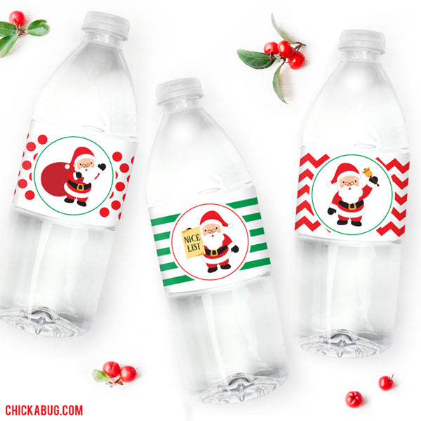 Merry Christmas Water Bottle Labels - Santa, Reindeer, Snowman, Tree -  Digital Art Star
