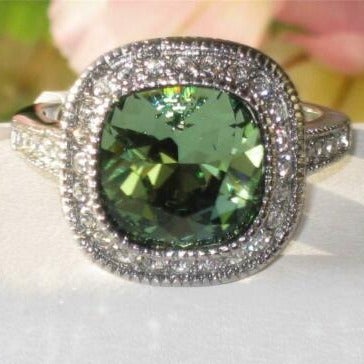 Jewellery Kingdom Cushion Cut dress Cubic Zirconia Stainless Steel Accents Ladies Zircon Ring (Green) - Jewelry Rings - British D'sire