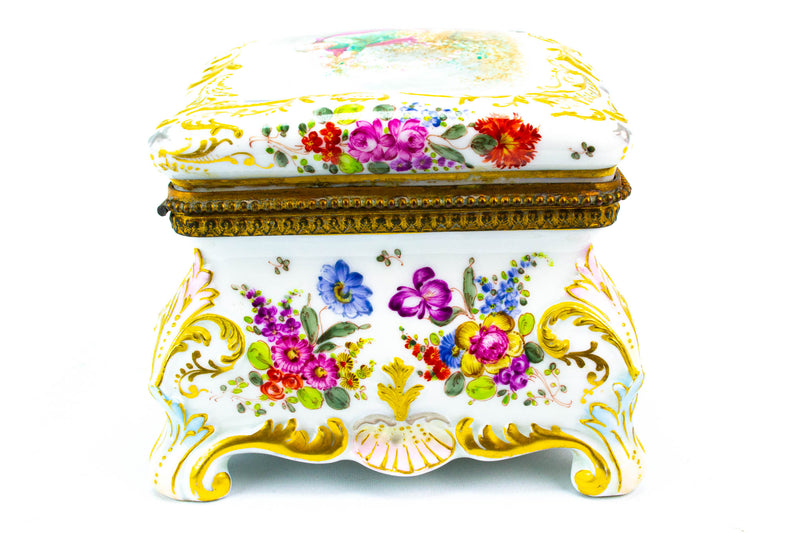 Porcelain Jewellery Box Painted Antique circa 1900