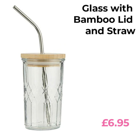glass with bamboo lid and straw