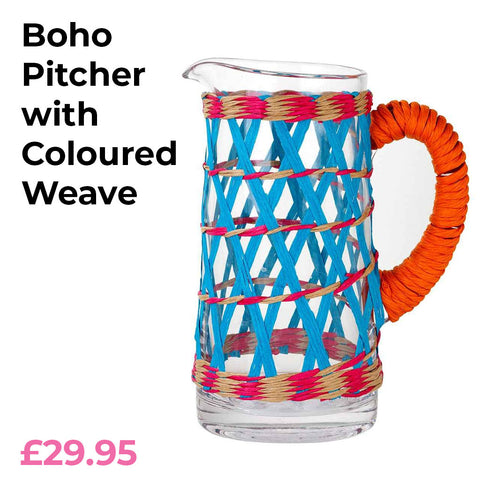 boho pitcher with colourful weave