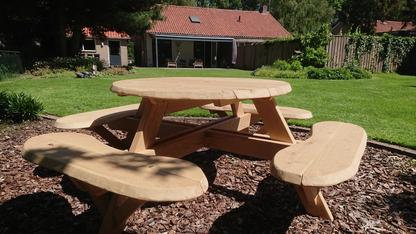 Eikenhouten Picknicktafel Detroit (Rond) 4 tot 8 personen