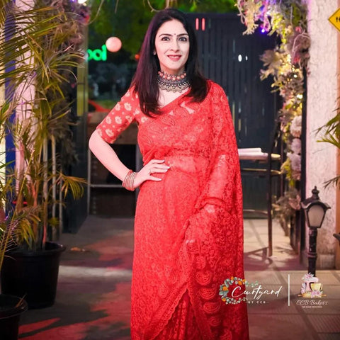 Oxidised Jewellery with Red Saree