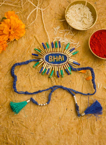 Blue Green Bhai Designer Rakhi