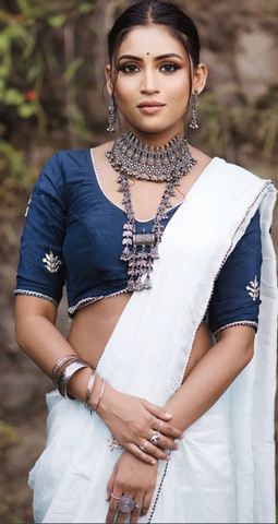 Oxidised Jewellery with Linen White Saree