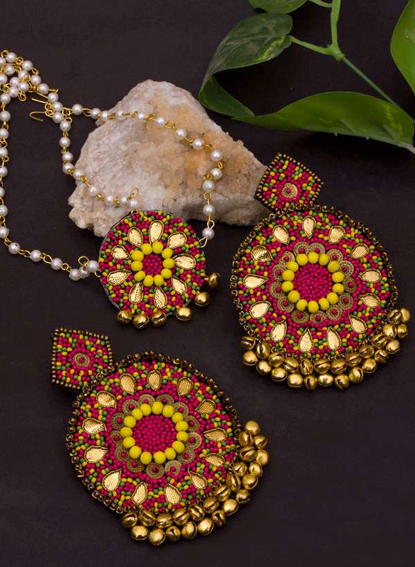 LAMANSH® Flower Jewels Gota Patti Flower Jewellery Set for Women (Meha –  Lamansh