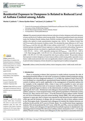 Residential Exposure to Dampness Is Related to Reduced Level of Asthma Control among Adults