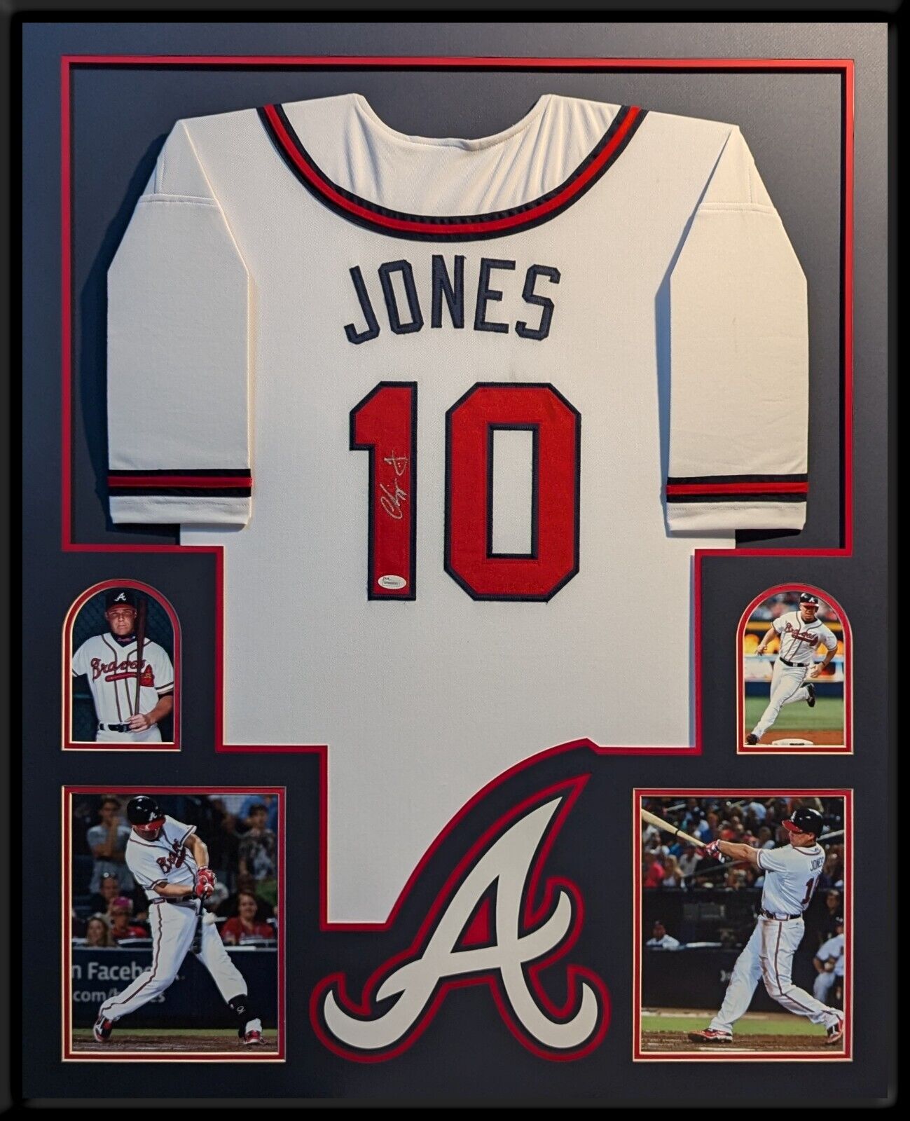 Framed Atlanta Braves Chipper Jones Autographed Signed Jersey Jsa Coa
