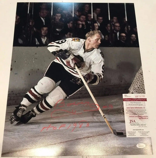 Bobby Hull Autographed Photo Chicago Blackhawks Away Jersey (Hockey Hall Of  Fame)