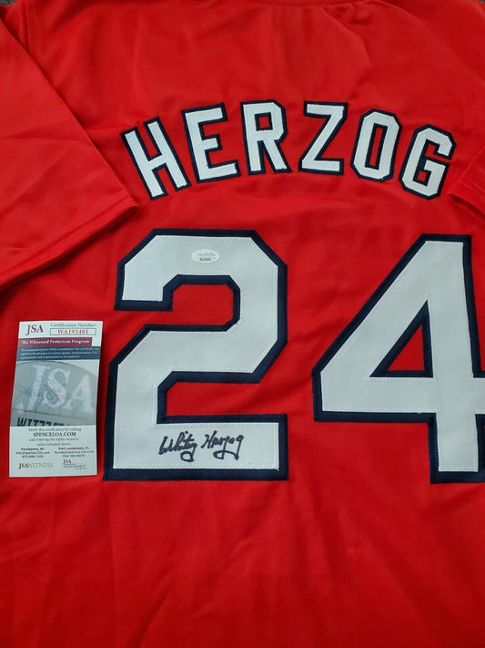 Signed Whitey Herzog Jersey - St Louis Cardinals White Majestic