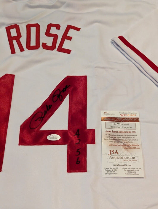 Pete Rose Signed Phillies M&n Jersey W/ 12 Signed Stats Beckett