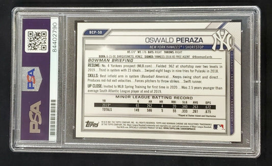 Oswald Peraza Autographed Topps Bowman Yankees Bp-50 Psa Slabbed – MVP  Authentics