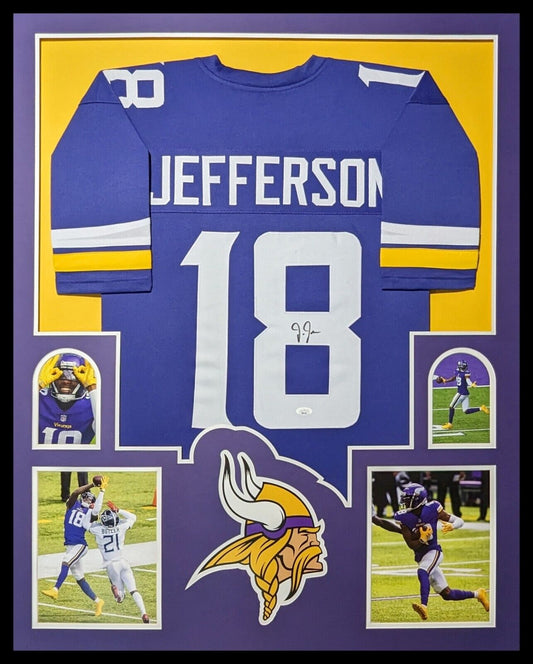 Justin Jefferson Minnesota Vikings Signed Autograph Custom Jersey Pink W  Grey # JSA Rookie Signature COA