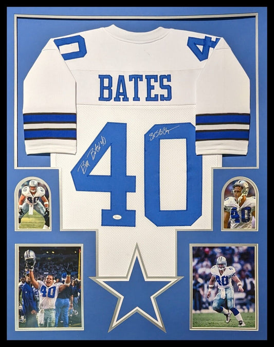 Bill Bates Autographed & Framed White Dallas Cowboys Jersey