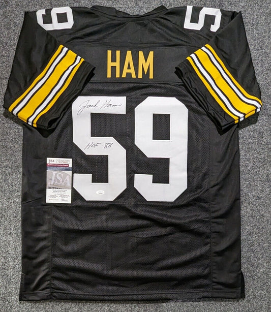 Jack Lambert Autographed HOF 90 and Framed White Steelers Jersey