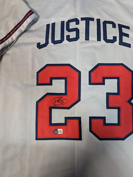 Dave Justice Signed Atlanta Braves Jersey (Beckett) 2xWorld Series Cha –