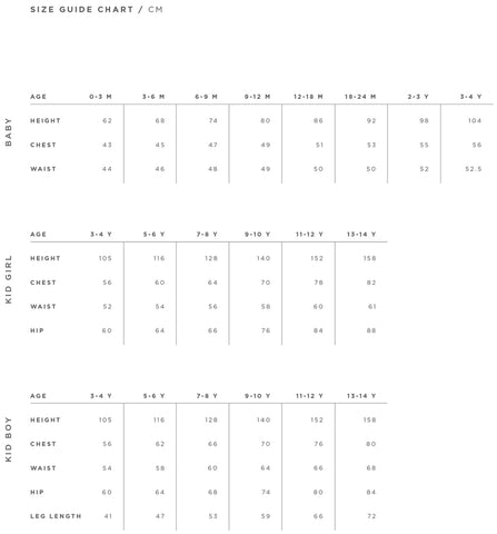 Yell OH! size chart