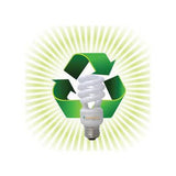 recycling symbol with light bulb in front of it
