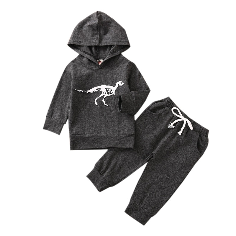 2Pcs Casual TRACK Suit Dinosaur  Hooded Sweater OUTFIT