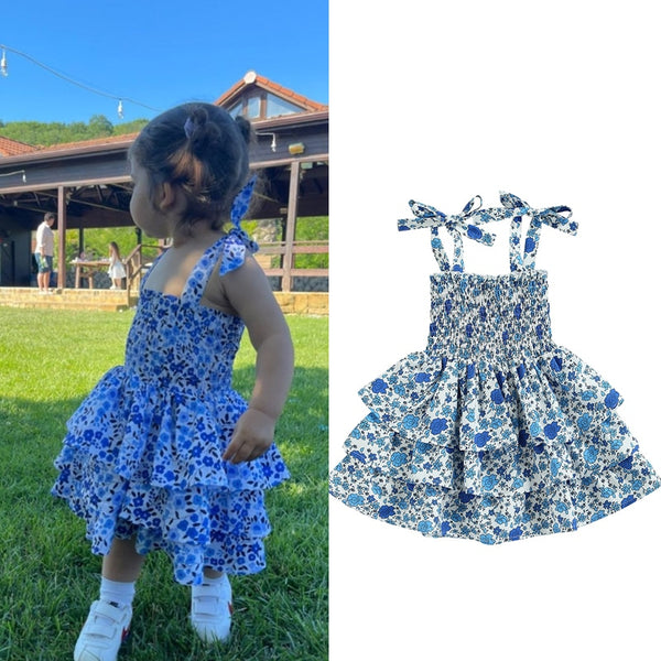 0-4Y Summer  Girls Princess Dress   Lace Up Flowers floral   Multi-Layers