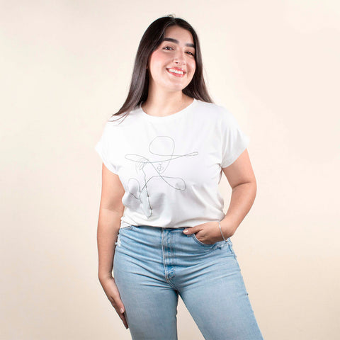 CAMISETA COLOR BEIGE BÁSICA CON ESTAMPADO DE FACELINE ART