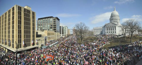 Protesters against Act 10, Governor Scott Walker's legislation that decimated Wisconsin's Public Schools in 2011