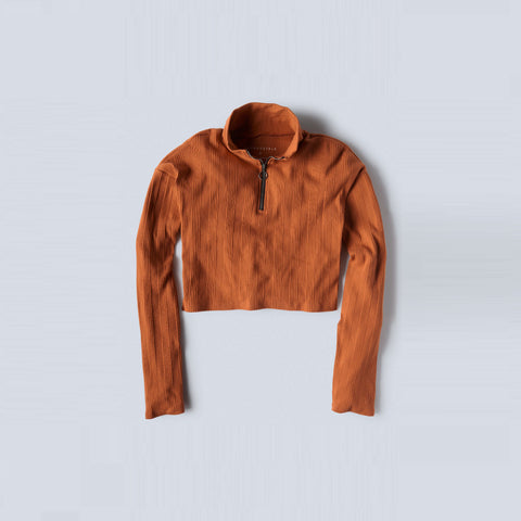 brown rib-knit sweatshirt