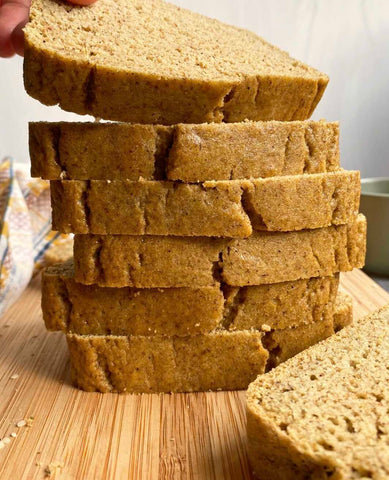 Sliced and Stacked Tiger Nut Bread with Bhu Foods Tigernut spread