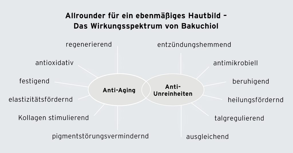 Grafik zum Wirkungsspektrum von Bakuchiol