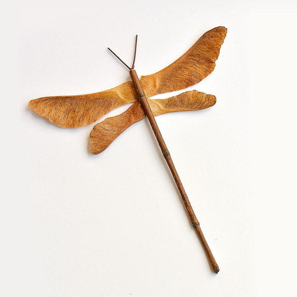Une libellule faite de feuilles d'arbres tombées en automne.
