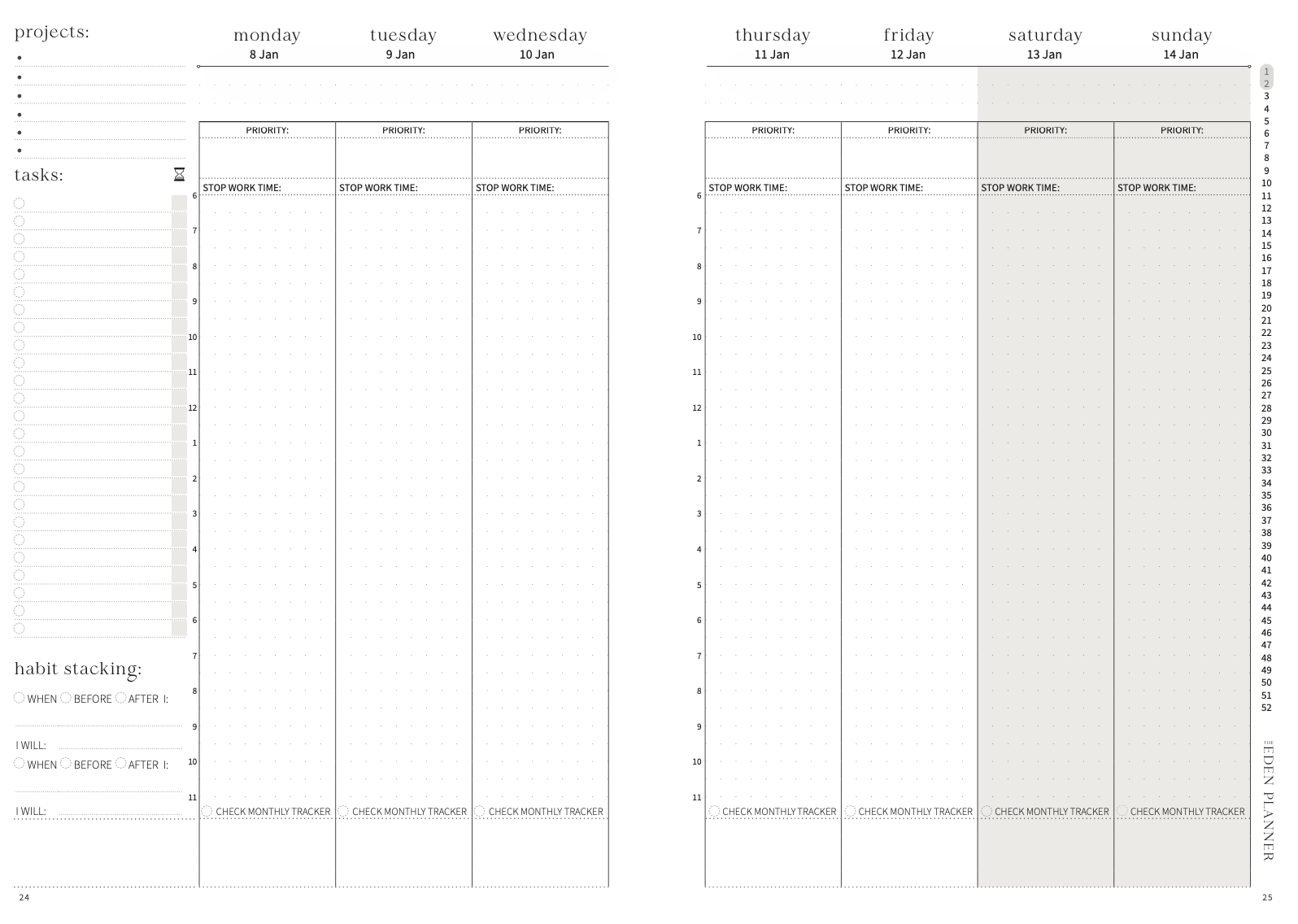 Eden Planner 2024 Week to a Page Weekly Spread