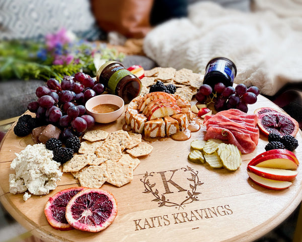Beauty shot of charcuterie board including Apple Pie Dip and Crunchmaster crackers.