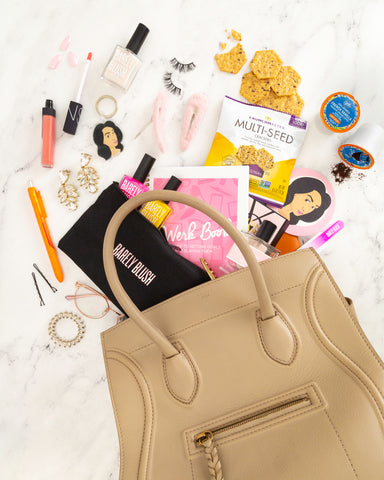 purse with products spilling out