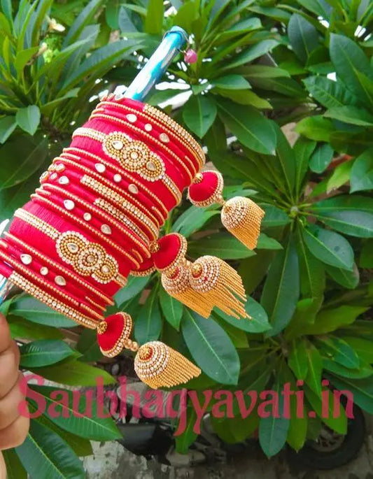 Bridal Red and Gold Silk Thread Hanging/ Latkan Bangles Saubhagyavati.in