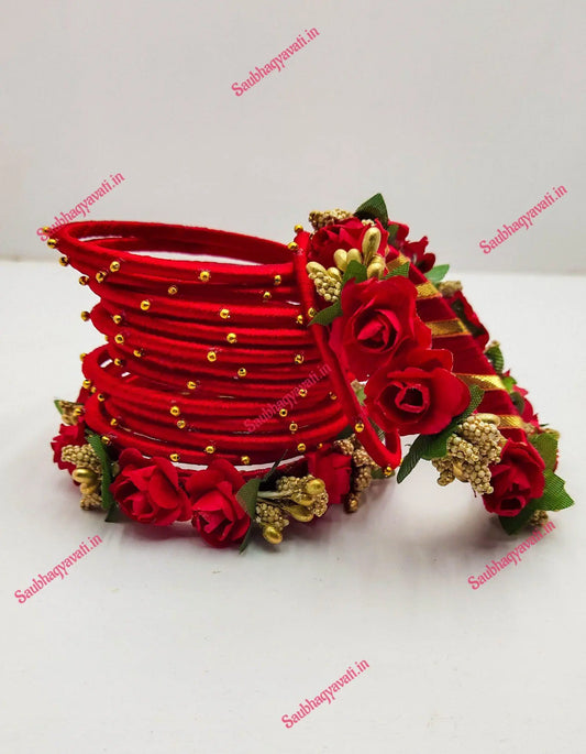  Red Silk Thread Flower Bangles Saubhagyavati.in