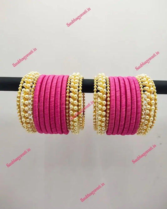 Silk Thread Bangles With Moti Kada - Saubhagyavati.in