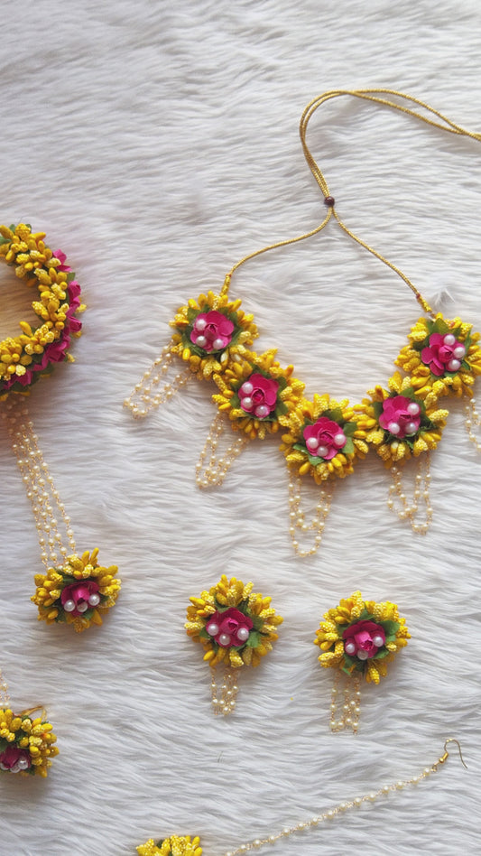 yellow flower jewellery set for haldi