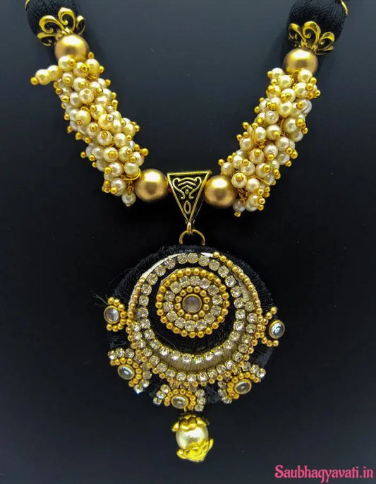 Gold and Black Color Silk Thread Necklace With Matching Peacock Earrings Saubhagyavati.in