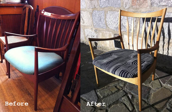 before and after mid century chair