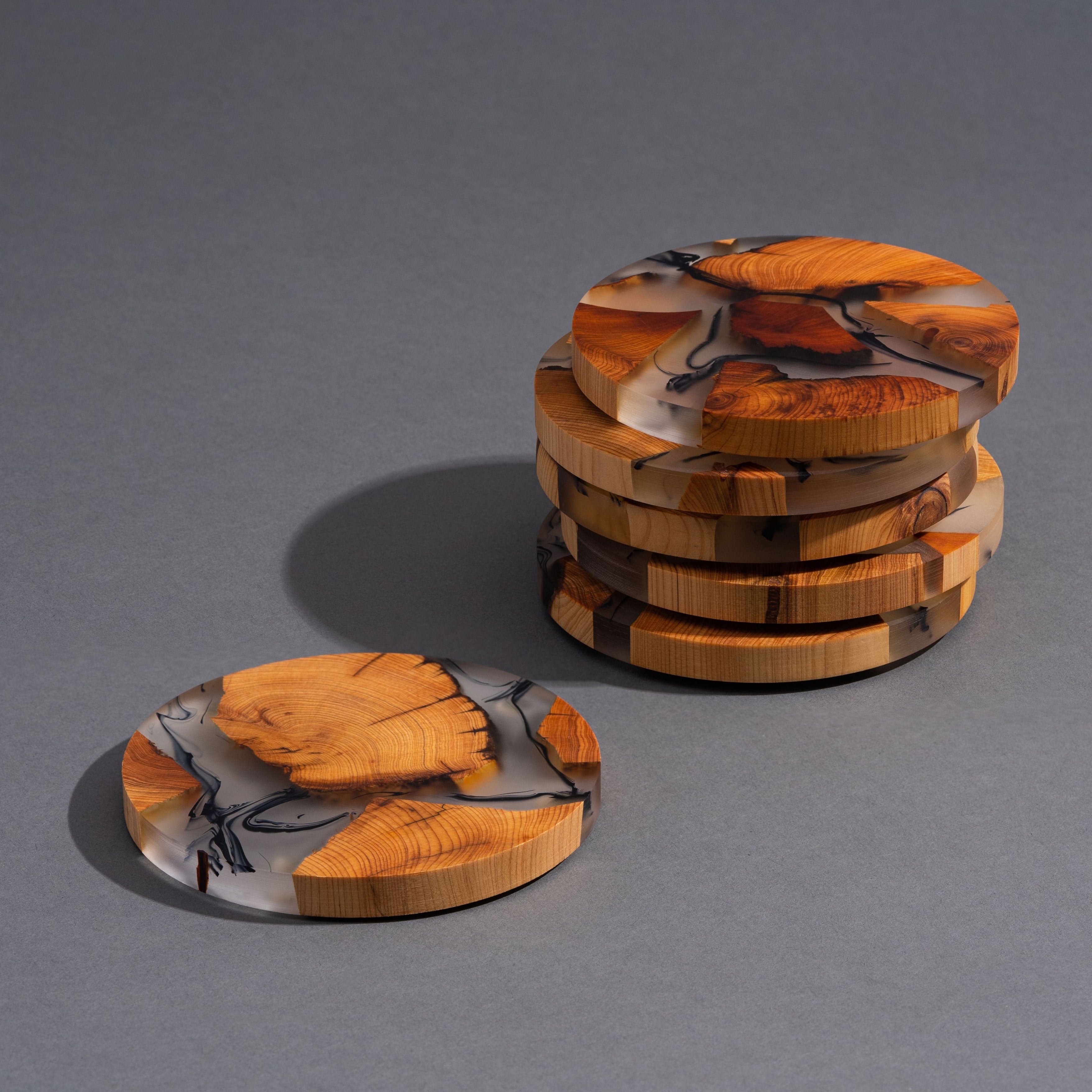 Round Cedar Wood and Epoxy Resin Coasters - Avocrafts product image