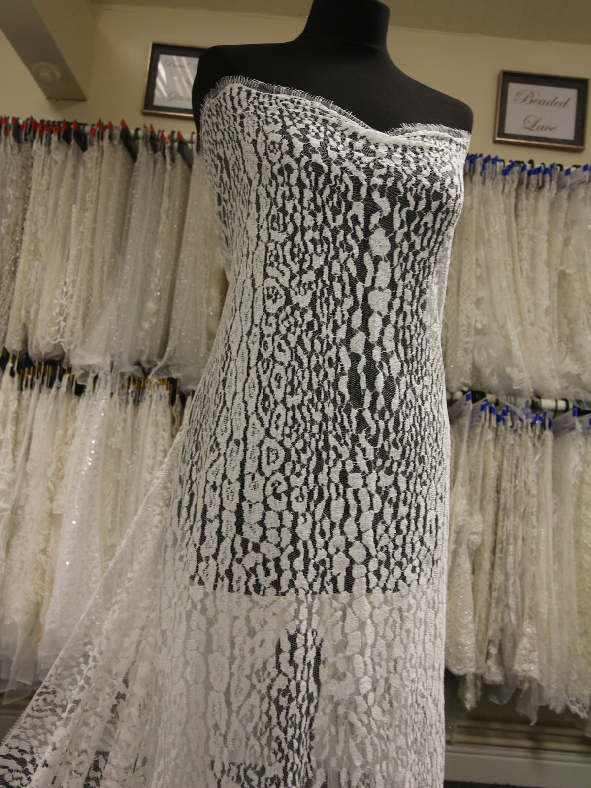 LAST PIECE: 2.7 MT Chantilly Lace With Crystal Beading, Ivory