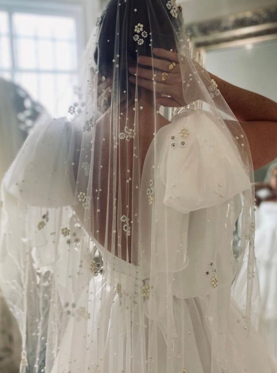 ivory beaded wedding veils