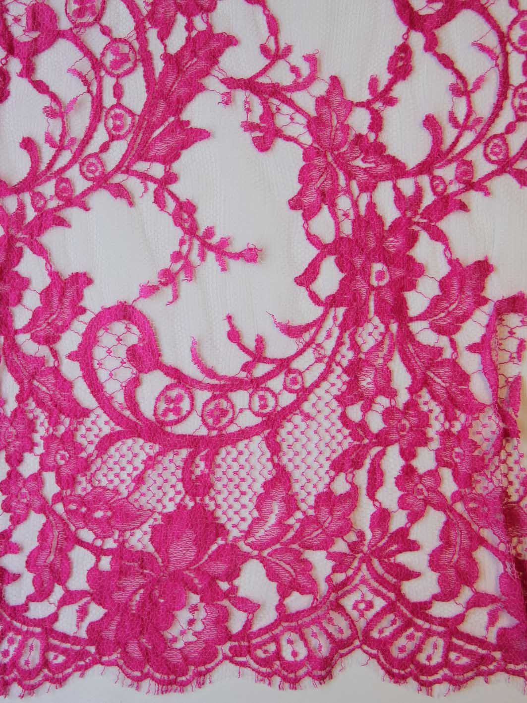 Lace, Hot Pink Floral Chantilly Cotton Blend Lace Fabric (Made in USA) –  Britex Fabrics