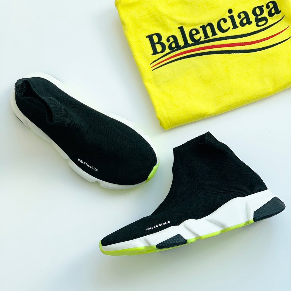 Balenciaga Womens Speed Black  White  Neon Green EU 39  UK 6  Luxe  Collective