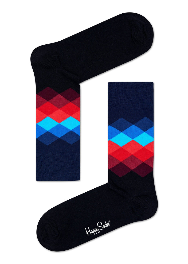 Happy Socks Black Sock With Faded Colour Diamond Adult Sock Size (41-46)