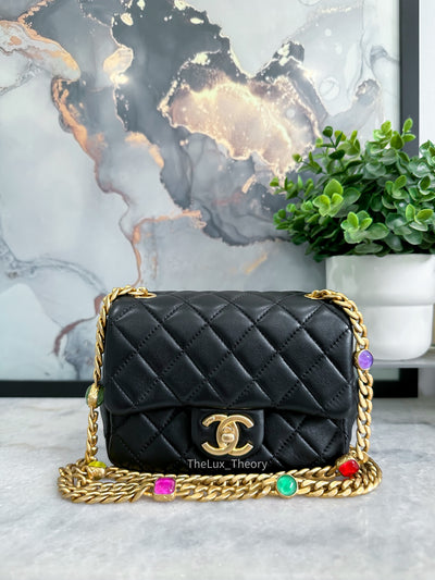 Chanel 21B Black Lambskin Small Classic Flap with Rose Gold