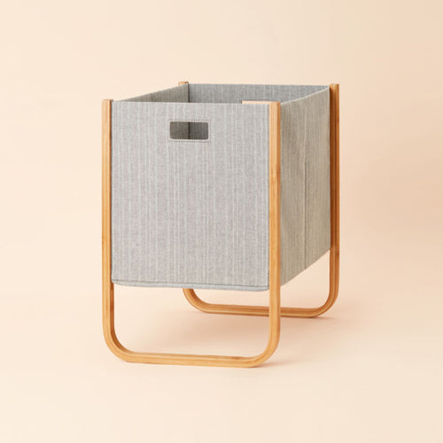 Gray Canvas and Bamboo Framed Collapsible Hamper - ONLINE ONLY