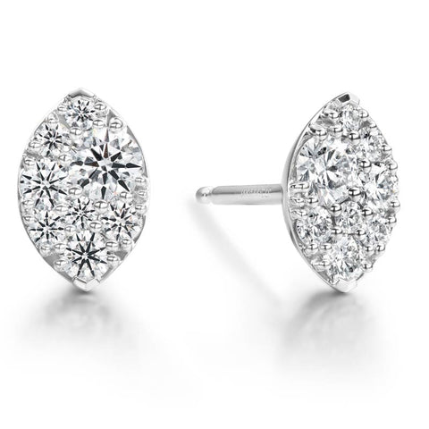 white gold diamond cluster studs in marquis shape 