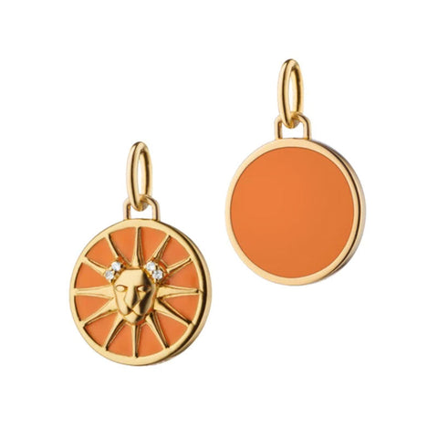 round yellow gold and orange charm with lion head detail