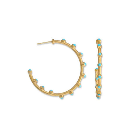 yellow gold and turquoise hoops